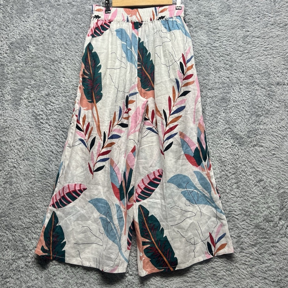 Cynthia Rowley Linen Pants Womens Medium Wide Leg Floral Leaf Resort Tropical - Picture 5 of 10